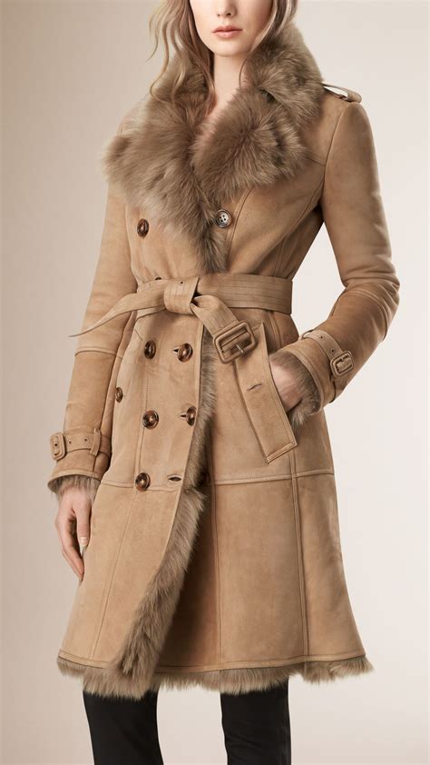 used womens burberry coat|burberry shearling coats women's.